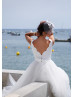 Ivory Cotton Polka Dot Tulle V Back Stunning Wedding Dress 